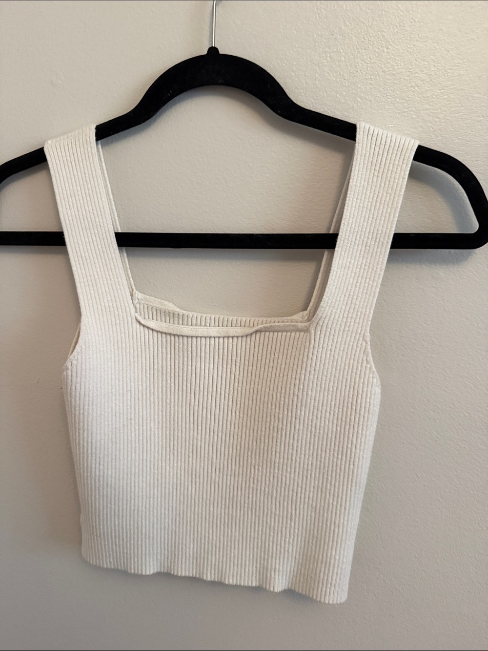 Ribbed Square-Neck Crop Tank Top - Cream
